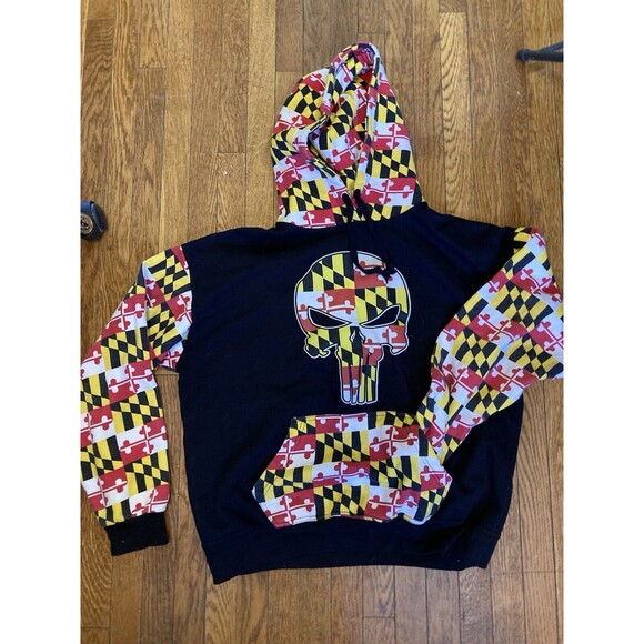 Maryland Flag & Skull Hoodie Hooded Sweatshirt Mens Large NASCAR - Picture 3 of 9